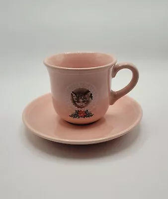 Vintage HMK Miniature Cup And Saucer Pink Cat Design Tabby Kitten Teacup • $17.99