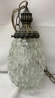 Vintage 60s Cut Glass Textured And Brass Boho 12” Hanging Chain Lamp Light TF • $232.26