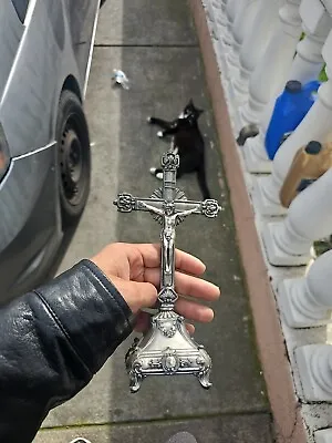 Metal Crucifix Cross JESUS With Desk Stand • $55