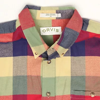 Orvis Mens Flannel Shirt XL Green Blue Red Plaid Cotton Button Down Collar • $75.91