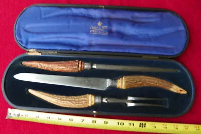 MAPPIN & WEBB ENGLAND  Stag Antler Horn Handled Sterling Silver Carving Set • $139.99