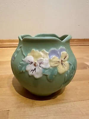 Vintage Weller Pansy Vase Green 5  Tall Bulbous Form Great Condition • $56