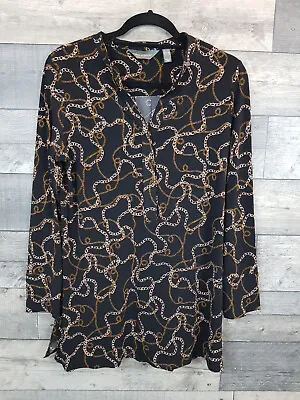 Ruth Langsford Nehru Blouse Shirt Top Small Black Chain Print Jersey Funky QVC • £19.99