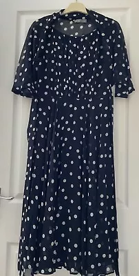 MICHAELA LOUISA Floaty Chiffon Dress & Bolero Navy/White Spots Lined Sz 10 • £11.20