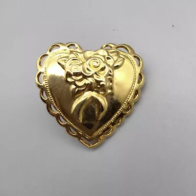 Heart Bouquet Lace Brooch Pin Textured Gold Tone Vintage Estate 1.25  Adorable • $14.99