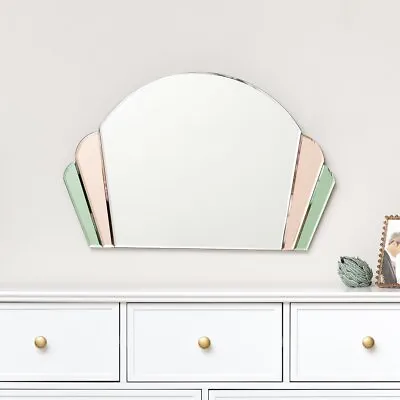 Pink & Green Glass Art Deco Arch Fan Wall Mirror 71cm X 46cm Coloured Glass • £72.95