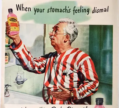 Pepto Bismol Medicine Cabinet Man Vintage 1947 Ad Magazine Print Upset Stomach • $11.33