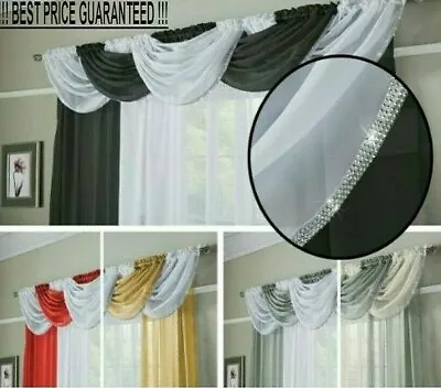 £5.99 • Buy Diamante Glitter Voile Curtain Swag ~ Valance Net / Pelmet Swags For Curtains