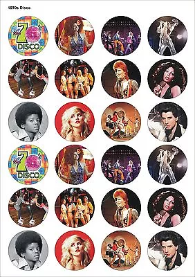 24X PRECUT 1970's DISCO BIRTHDAY VINTAGE EDIBLE PARTY CUPCAKE CAKE TOPPERS 1453 • £1.89