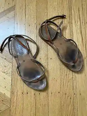K Jacques St TropeZ Sandals Flats Womens 39 Brown Cream Leather Slides • $48