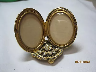 Vintage Double Picture Frame Locket Style Faux Pearl & Rhinestones !!! • $17