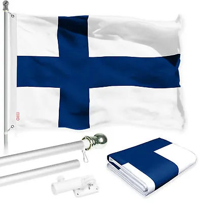 Flag Pole 6FT Silver & Finland Finnish Flag 3x5FT Combo Printed 150D Polyester • $47.95