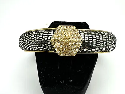 VINCE CAMUTO Black Silver Gold Metallic Snake Skin Rhinestones Chunky Cuff 6” • $29.99