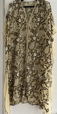 £50 • Buy Sheer Kaftan Dress With Embroidered Sequins Floral Motives In Gold