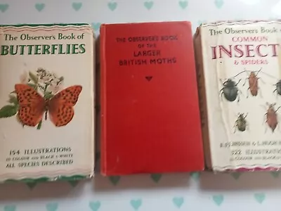 3 X Observers Books LARGER BRITISH MOTHS 1953....INSECTS 1962 ..BUTTERFLIES • £14.99