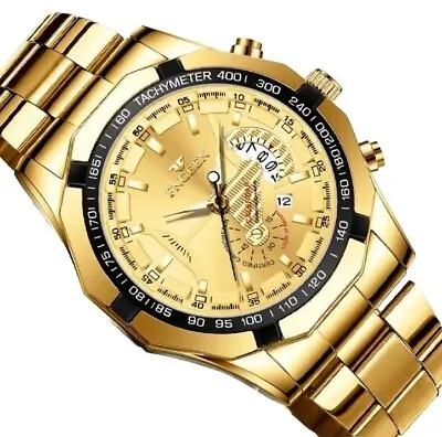 Men's Luxury Fashion Watch Calendar Analogue Quartz Sports Stainless Steel Watch • £17.99