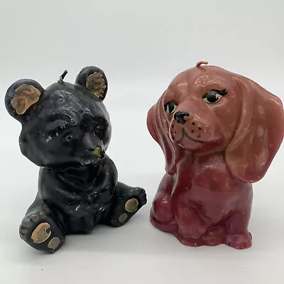 OOAK Black Bear & Dachshund Decorative Painted 5  Candles (set Of 2) • $14.99