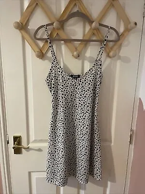 MISSGUIDED Black White Dalmation Print Strappy A-Line Dress Size 16 • £9.99