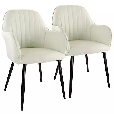 Elama 2 Piece Fabric Accent Chair In Beige With Black Metal Legs • $187.47