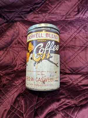 VINTAGE Geo. W. CASWELL BLEND Steel Cut  3 LB  COFFEE TIN CAN Old Advertising  • $55