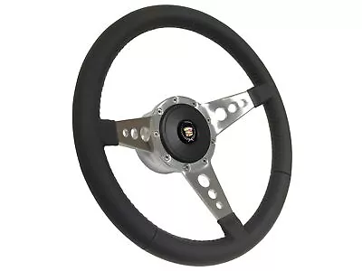1969-94 Cadillac 9 Bolt Black Leather Steering Wheel Kit 3 Spoke-Holes Crest • $314.99
