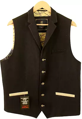 Cavani Mens 46  Blue Slim Fit Wedding Races Waistcoat • £39.99