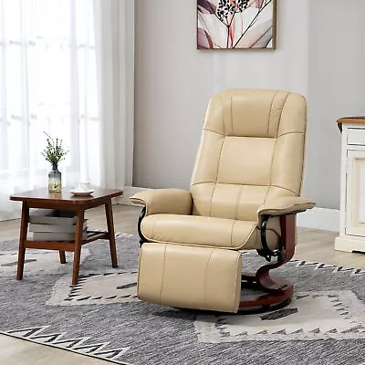 Faux Leather Reclining Lounge Chair Swivel Recliner Sofa Seat W/ Wooden Base • $243.99