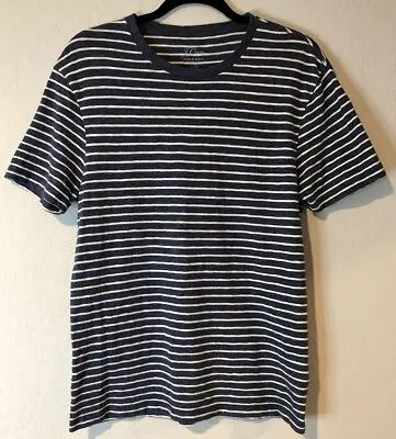 J CREW Men's Field Knit T-shirt Nautical Stripe Blue Size Medium Jaspe Yarn • $17