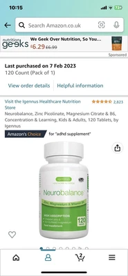 £0.99 • Buy Neurobalance, Zinc Picolinate, Magnesium Citrate & Vitamin B6 Supplement For &