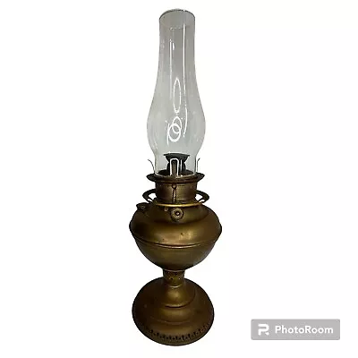 Vintage/Antique Miller Oil Lamp Brass Kerosene Oil Lamp W Fancy Foot & Chimney • $61.20