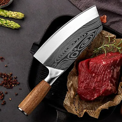 Stainless Steel Asian Chef Knife Butcher Kitchen Damascus Cleaver Chopping Meat • $14.99