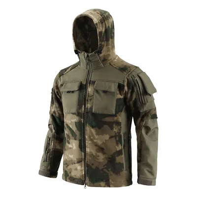 ESDY Mens Airsoft Military Tactical Jacket Outdoor Fleece Multi Pocket Camo Hood • £43.19