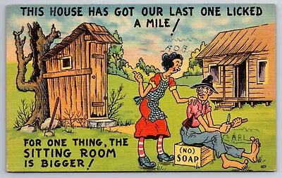 Vintage Postcard Funny Humor Cartoon Hillbilly Out House Cabin Linen ~8998 • $1.85