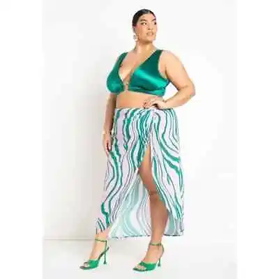 Eloquii Sz 14/16 X Gabi Fresh Swim Twist Front Coverup Skirt Wrap Marble Effect • $25.47