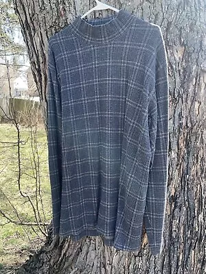 Vintage LL Bean Sweater Shirt Mock Neck Men's Large Long Sleeve Gray Plaid 90s • $17.99