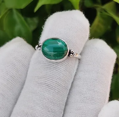 Malachite Ring 925 Sterling Silver Handmade Silver Ring Jewelry  7.5 SIZE K01 • $8.27