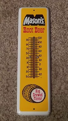 Vintage Mason's Root Beer Painted Metal Wall Advertising Thermometer Works Nice • $175