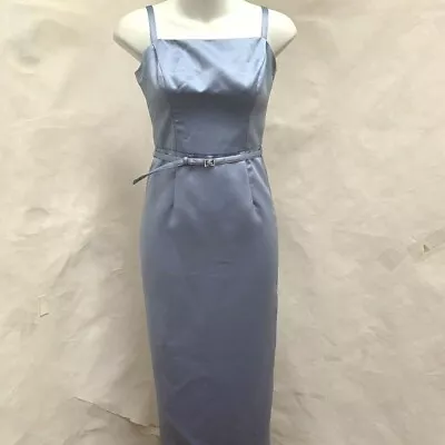 Nicole Miller Sz 0 Maxi Dress Blue Satin Belted Rhinestone Buckle  • $29.99