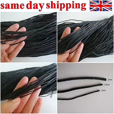 Waxed Cotton Cord Black String 5m- 50m /1mm 1.5mm & 2mm Thick For Jewelry Making • £2.10