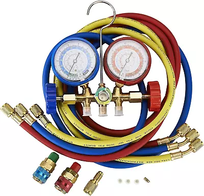 5FT AC Diagnostic Manifold Freon Gauge Set Fits For R134A R12 R22 R502 With C • $52.40