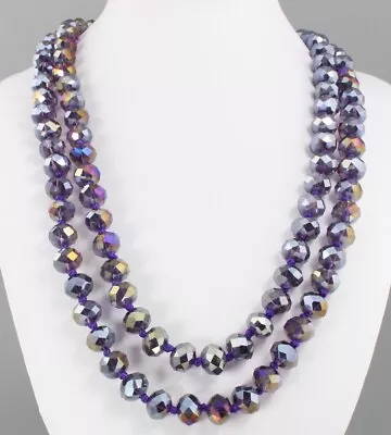 Vintage 70’s Purple Ab Aurora Borealis Crystal Glass Bead Long Necklace   • $10.50