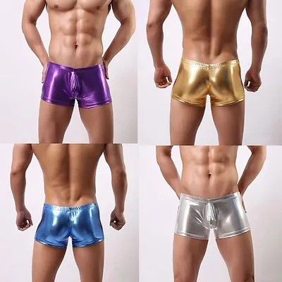£11.95 • Buy Mens Shiny Metallic Rocky Horror PVC Shorts Hot Pants Boxer Trunks UK FAST POST
