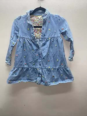 Mini Boden Girls Older Denim Mid Vintage Floral Button Front Collar Dress 2-3 Y • $23.99