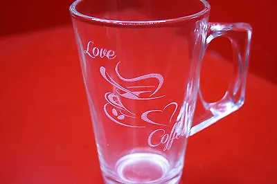 Glass Laser Engraved Coffee Mug Cup Cafe Latte Glass Love Coffee Cappucino  • £12