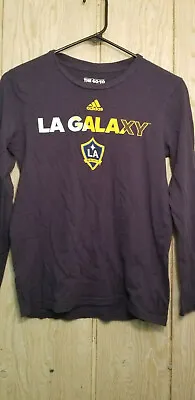 LA Galaxy Soccer Club Adidas Boys TShirt Youth Size 10/12 Long Sleeve Navy Blue • £5.63