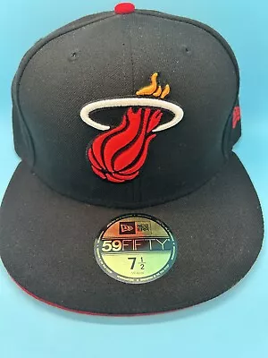 Brand New. New Era 59FIFTY Miami Heat Fitted Hat Size 7 1/2 Black • $35