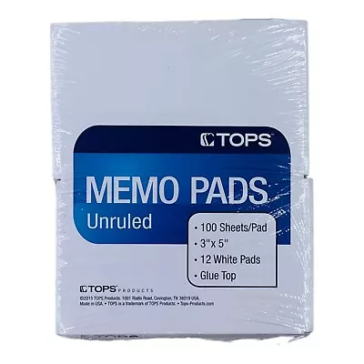 12 Pads Tops Unruled 3  X 5  White Memo Pads Glue Top Scratch Pad 100 Sheets/Pad • $16.83