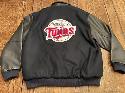 Vintage MINNESOTA TWINS Men's L Large G-III By Carl Banks Leather & Wool Jacket • $130