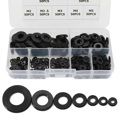 350Pcs Set 7 Sizes Black Nylon Flat Washer Assortment Kit M2/M2.5/M3/M4/M5/M6/M8 • £4.50