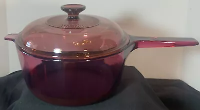 Pyrex Vision Corning Cookware Purple Cranberry Glass Saucepan 2.5L W/ Lid • $49.99